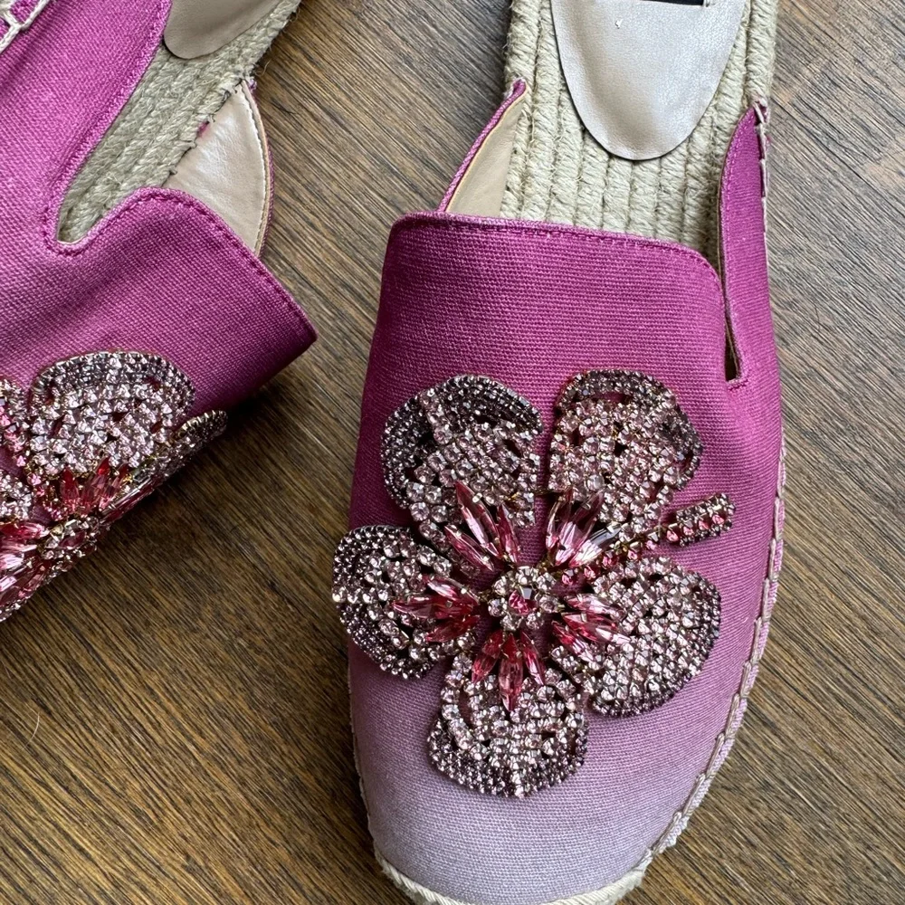 White House Black Market Pink Ombre Jewelled Espadrille Mules Slides